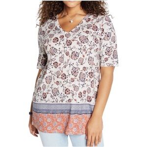 J.Jill Pima Woman’s V-Neck Floral Double-V Elbow Sleeve Tunic Multicolor